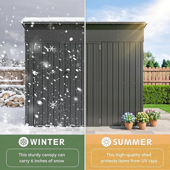 Aoxun 7.5'x4' Triple Door Shed Outdoor Storage Shed with Three Lockable Door Metal Storage Cabinet with Slopping Roof for Tools Bicycles Storage for Garden, Backyards (Black)