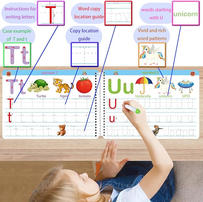 ALIANFLY Preschool Learning Activities Educational Workbook - Toddler Prek Montessori Handwriting Practice Activity Tracing Toys Busy Book for Kids, Autism Learning Materials and ABC Learning Book