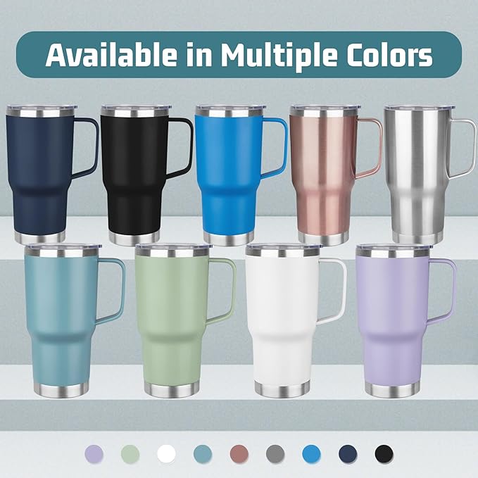 20 oz Tumbler with Handle Stainless Steel Insulated Coffee Mug Tumbler with Lid and Straw Double Wall Vacuum Insulated Coffee Mug Leak Proof Travel Mug Tumbler for Hot and Cold Drink (Sea Blue,4pack)