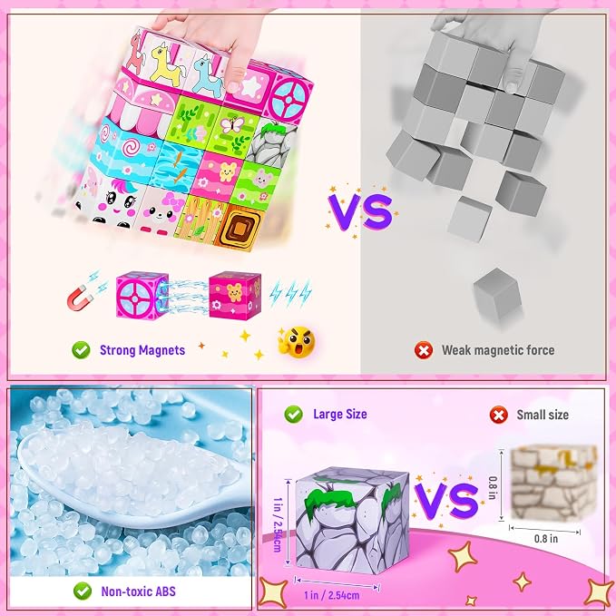 Magnetic Blocks,150PCS Magnetic Building Cube Game,Magnet Blocks Tiles Constructions Toys,STEM Educational Building Blocks for Kids,Christmas Birthday Gifts for Boys and Girls Age 3+ Years Old