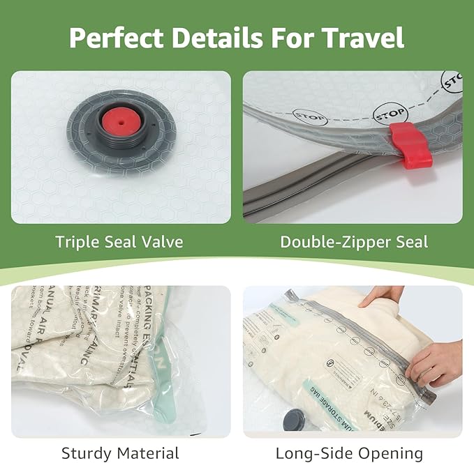 Vacuum Bags for Travel with Rechargeable air Pump, 9 Packs of 3 Sizes Vacuum Seal Bags for Clothing (9 Combo Set)