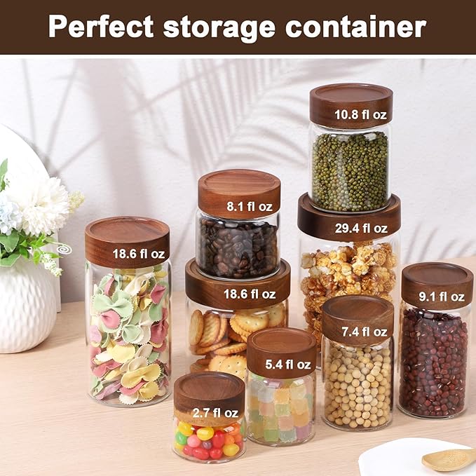 Glass Jars with Airtight Lids, 2 Pack 29oz Glass Mason Jars with Wood Lids, Wooden Screw-on Top Coffee and Sugar Containers for Pantry Storage, Tea, Cereal, Oats, Flour, Cookie, Candy