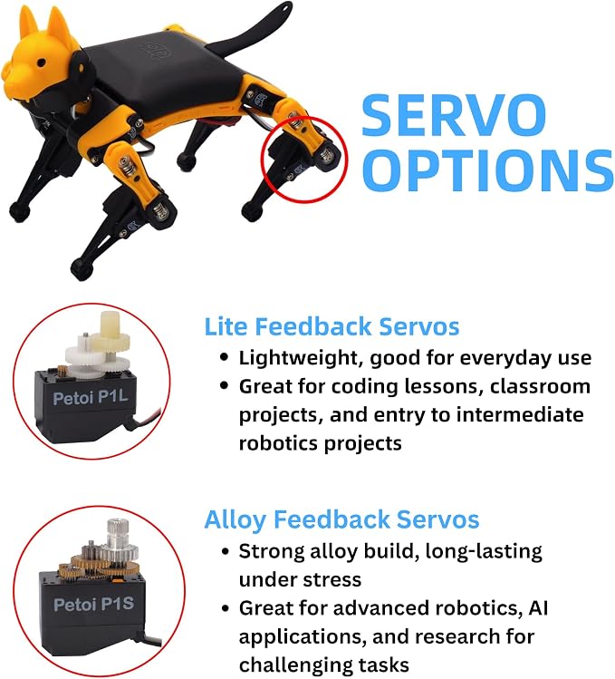 Petoi Programmable Robot Dog Bittle X V2 Lite Servo | Coding Smart Robot Dog Kit, Voice Controlled, Quadruped Interactive Robot for Kids (Bittle X V2 - Alloy servos - pre-Assembled - Yellow + Black)
