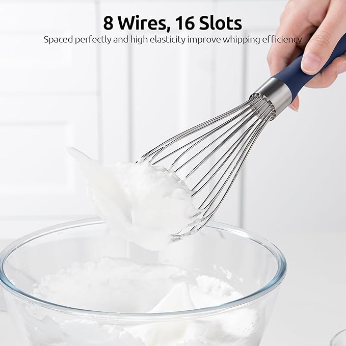 U-Taste Balloon Whisk for Cooking: 18/10 Stainless Steel Kitchen Wire Whisk, Medium Heavy Duty Egg Beater, Hand Baking Mixing Tool with 8 High Flex Wires for Stirring, Blending Sauce (Midnight Blue)