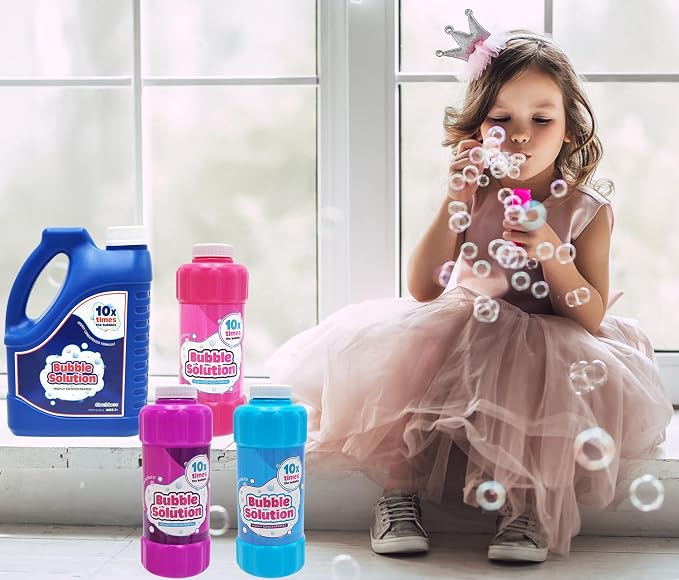16 oz Concentrated Blue Bubble Solution Bottle with Handle, Refills up to 1.25 Gallons, Non-Toxic Concentrated Solution for Bubble Machines, Giant Bubble Wands, Bubble Gun and Blowers (8-Pack)