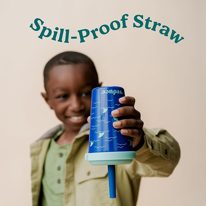 REDUCE GoGo's Kids Portable Tumbler Cups with Lids and Spill-Proof Straws - 5 Pack of Stackable 12 oz Tumblers with Twist-On Lids - Easy Storage, Dishwasher Safe - Scavenger Boy Set