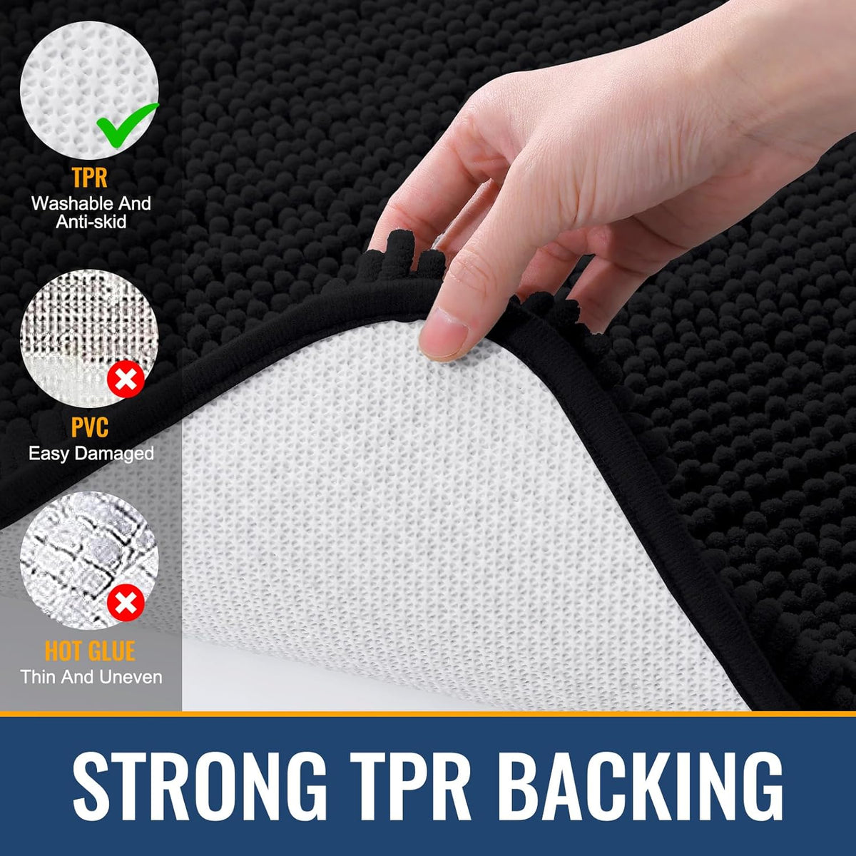 Arotive Bathroom Rugs 70x24, Extra Soft Absorbent Shaggy Chenille Bath Rugs, Machine Washable Rubber Backing Non-Slip Bath Mats for Bathroom Floor Tub and Shower, Home Decor Accessories, Black