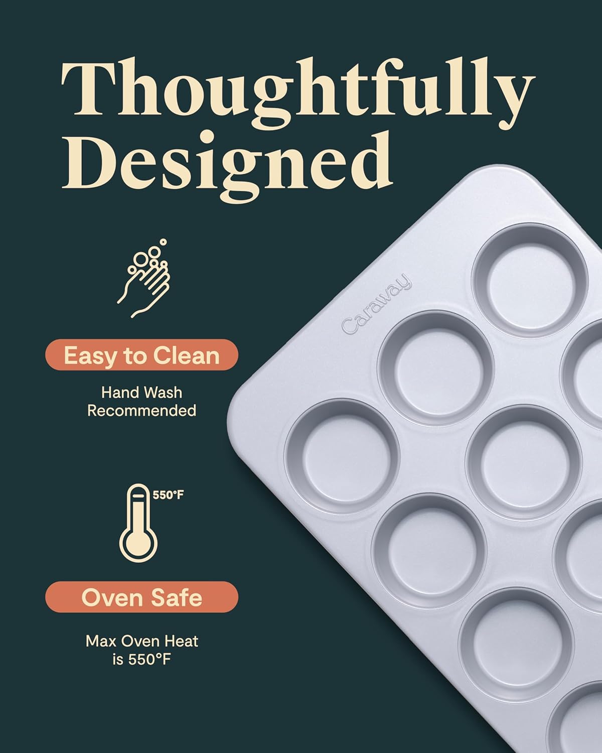Caraway Non-Stick Ceramic 12-Cup Muffin Pan Duo - Naturally Slick Ceramic Coating - Non-Toxic, PTFE & PFOA Free - Perfect for Cupcakes, Muffins, and More - Black