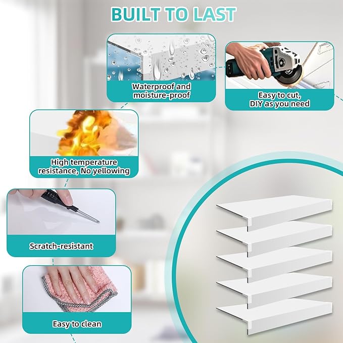 5 Pcs Wire Shelf Cover, 24X16X3 Inch Carbon Fiber Material Shelf Covers for Pantry Shelves(Not Wood), Waterproof Removable Closet Shelving Liner for Home Kitchen,Office Organization - White