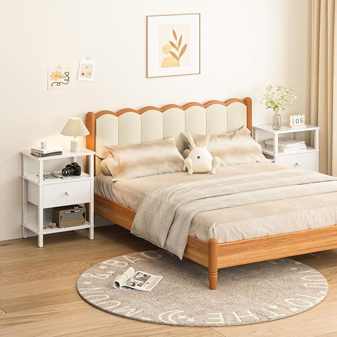Lerliuo Nightstand Set of 2 with Charging Station and USB Ports, 3-Tier Storage End Table with Drawer Shelf, Night Stand for Small Spaces, Wood Bedside Table for Living Room, Bedroom - Elegant White