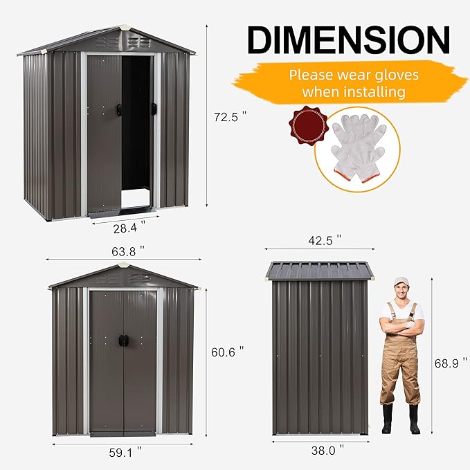 Shintenchi 5x3 FT Outdoor Storage Shed with Window, Lockable Outdoor Waterproof Tool Storage Sheds, Weather Resistant Tool Storage House Shed for Garden, Backyard, Patio Utility Tool Storage,Dark Gray