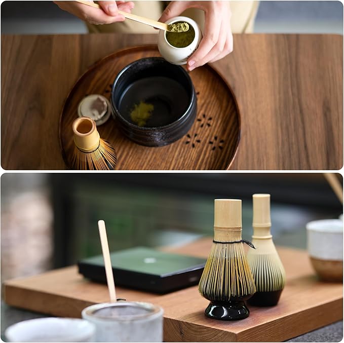 HARFINGTON Ceramic Chasen Stand 66mm Matcha Whisk Holder, Traditional Matcha Tea Chasen Holder, Dark Green