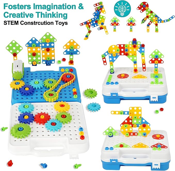 Gears Toys for Kids Ages 4-8, STEM Educational Construction Toys, Building Toy Set for Boys and Girls, Engineering Building Blocks Creative Learning Toy Set