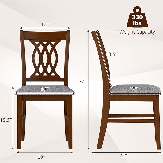 Giantex Upholstered Dining Chairs Set of 4, Farmhouse Fabric Side Chairs w/Cushioned Seats, Patterned Backrests, Sturdy Rubber Wood Frames, Wooden Accent Chairs for Kitchen, Dining Room
