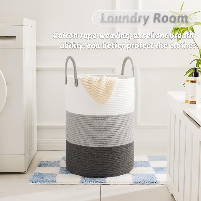 Laundry Basket,Woven Cotton Rope Laundry Hamper,80L for Decorative Storage of Dirty Clothes,Toys and Blankets in Bathroom,Bedroom and Living Room