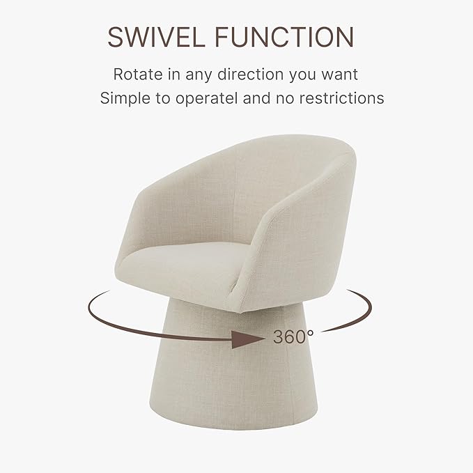 Swivel Dining Chairs Set of 4, Upholstered Mid Century Modern Deskchair with Barrel Back, Linen Fabric Kitchen Chairs for Dining Room, Bedroom, Dressing Room, Linen