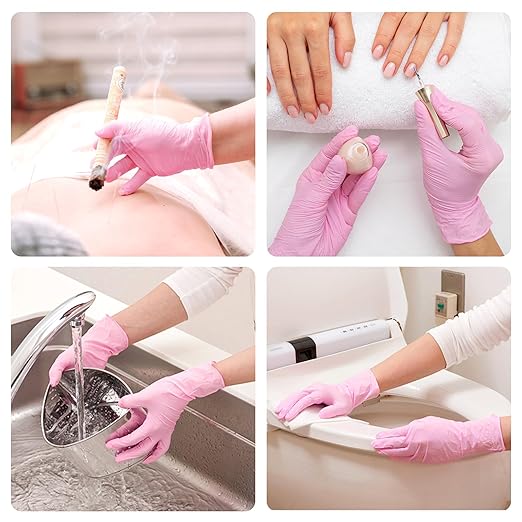 Disposable Gloves - Pink, Latex-Free, Powder-Free, 1000-ct Case (XL) - Ideal for Cleaning & Esthetician Use