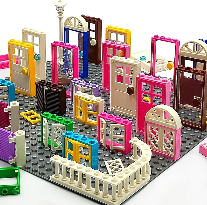 110 Pieces Doors,Windows,Fencesand Light for MOC Creative Building BlockToys Set Street House Decoration Compatible with Classic Brick for Kids Age 6 8 10 12 Years