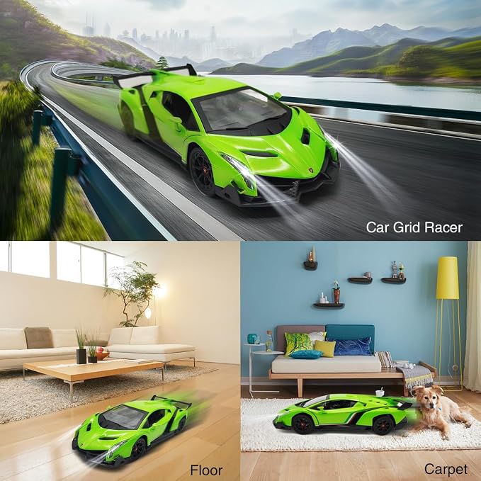 Lamborghini Remote Control Car 1:24 Scale Lambo Toy Car Officially Licensed Rc Cars with Light 2.4Ghz Model Car for Boys 4-7 Girls Birthday Gift, Green