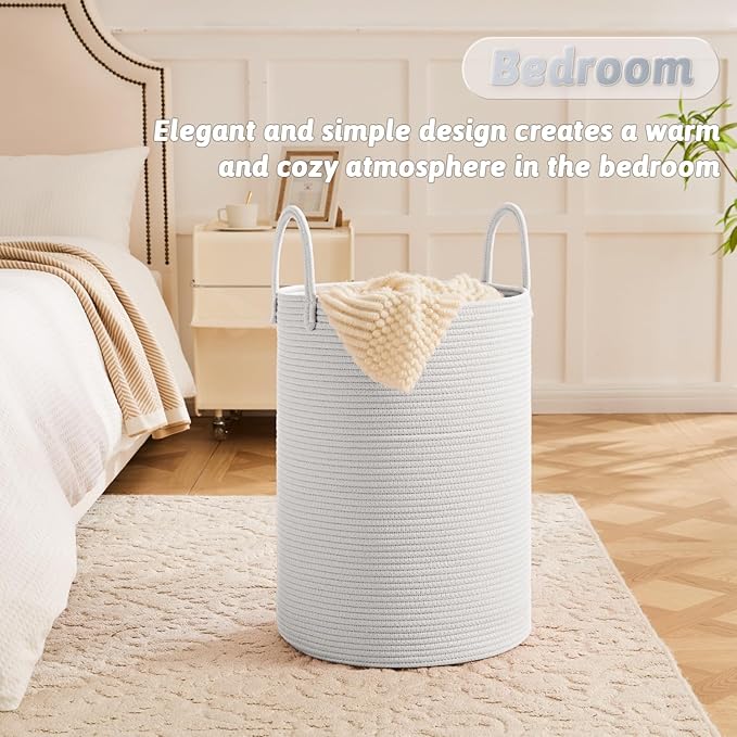 Laundry Basket,Woven Cotton Rope Laundry Hamper,60L for Decorative Storage of Dirty Clothes,Toys and Blankets in Bathroom,Baby Room and Living Room