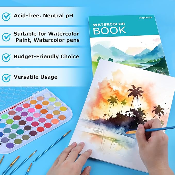 Hapikalor 9"x12" Watercolor Sketchbook, 1-Pack Spiral Bound, Water Color Paper, 140lb/300gsm Watercolor Paper, Watercolor Notebook, Watercolor Journal, Sketch Pad, School Supplies, Teal