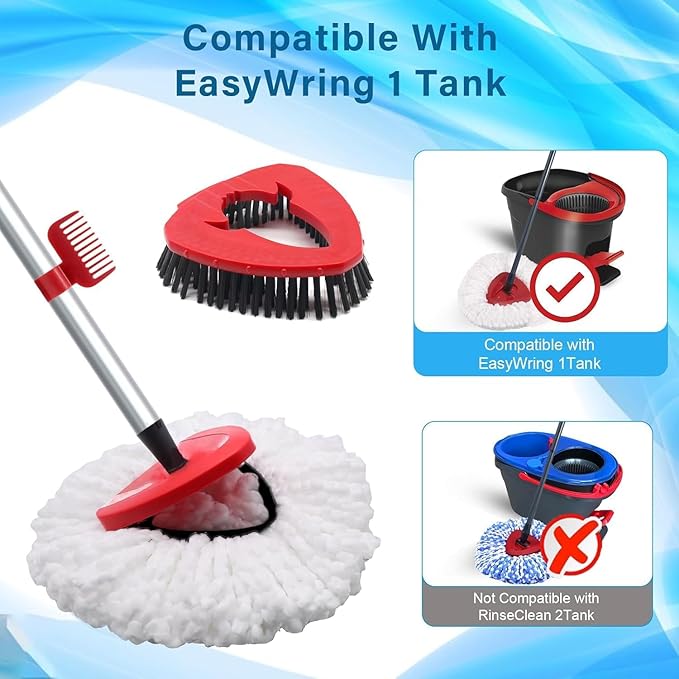 2 Pack Spin Mop Heads Replacement Compatible with O Cedar EasyWring 1Tank, Upgraded Scrub Brush,4 Section Mop Handle and 1 Base Combo Set, Microfiber Replace Head Refill