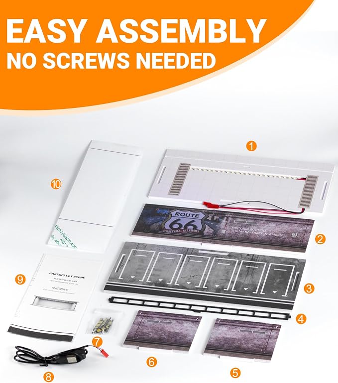 1/64 Scale Display Case Car Garage Moldel, Acrylic Cover Diecast Car Show Case with LED Light 6 Parking Spaces, Hot diecast Wheel Parking Scene (Vehicles Not Included) Car Repair Basement