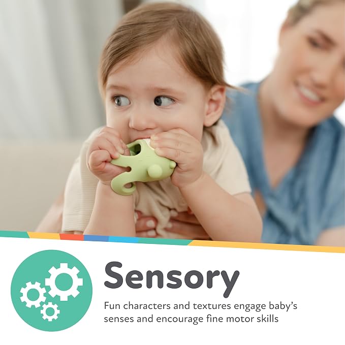 Nuby Silicone Wrist Teething Mitten - Baby Teether Ring - 3+ Months - Coral Bear