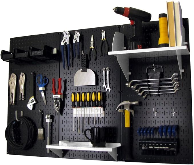 Wall Control Pegboard Organizer 4 ft. Metal Pegboard Standard Tool Storage Kit with Black Toolboard and White Accessories