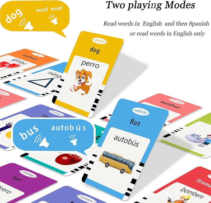 Startcan Spanish & English Talking Flash Cards for Toddlers 1 2 3 4 5 6, Audible Toys for Kids to Learn Spanish - 258 Cards and 516 Words(Blue)