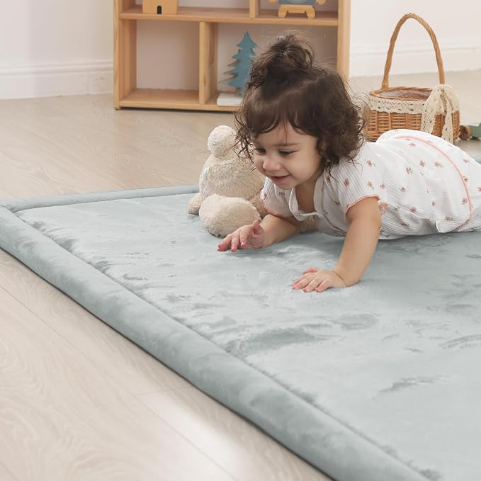 1.5" Thick Padded Baby Play Mat for Floor Tummy Time, Pro Soft Foam Activity Playroom Playmats, Easy Care with Non-Slip Safe for Infant Toddlers Crawling 71"x 79" (Light Grey)