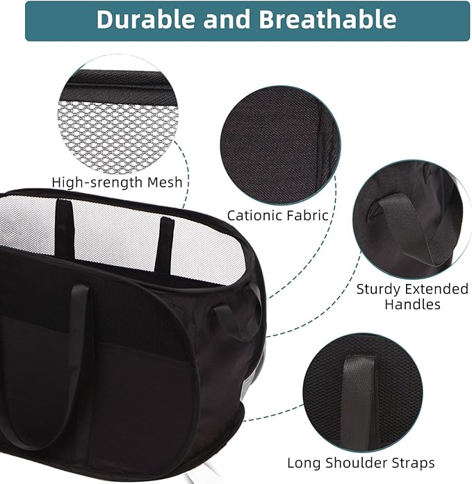 2 Pcs Collapsible Laundry Baskets, Tear Proof Pop Up Laundry Hamper with Dual Handles, Durable Foldable Laundry Basket, Easy to Carry Laundry Hamper for Home, Laundry Room, Bedroom, Dorm, Travel Black