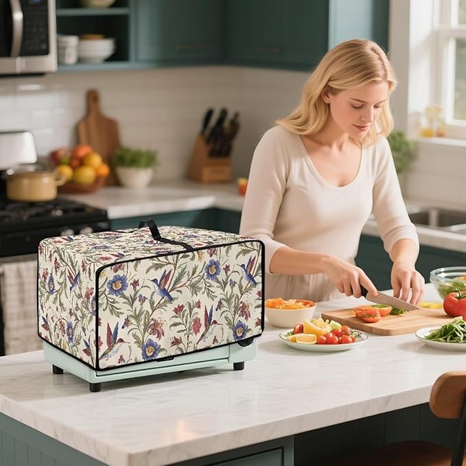 Countertop Convection Oven Cover Dust Protection Air Fryer Toaster Oven Covers for Home Kitchen Decorations 16.5 x 20.5 x 10 Inches, M, Hummingbird Floral Leaf