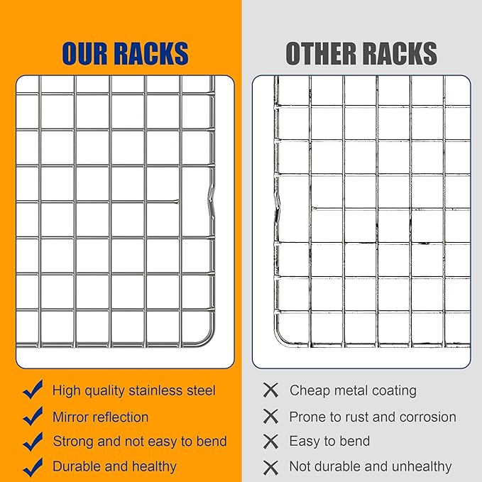 2PCS Cooling Racks for Cooking and Baking -11.65''x16.85''Heavy Duty Stainless Steel Wire Rack for Baking, Grilling, Roasting - Oven & Dishwasher Safe - Fits Half Sheet Pan（Silver）