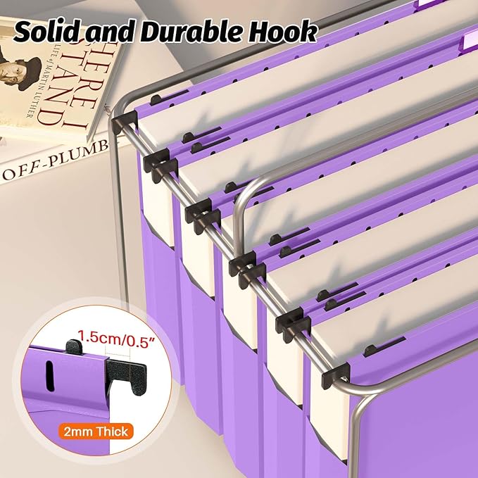 Extra Capacity Plastic Hanging File Folders,12 Pack Reinforced Expanding Hang Folder Letter Size,Accordian Pocket,Heavy Duty 2 Inch Expansion,Hanging Folder Organizer for Office Home,Purple