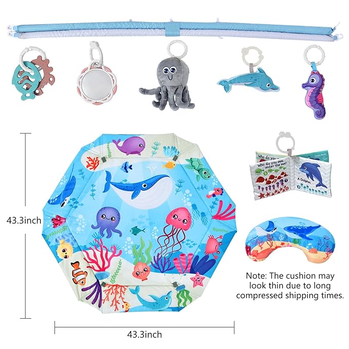 Baby Gym Play Mat, 8-in-1 Tummy Time Mat & Activity Gym, Washable Ball Pit, Infant Play Mat with Detachable Toys for Sensory Exploration and Motor Skill Development