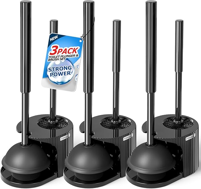 3Pack Toilet Brush and Plunger Set, Extended Handle Plunger,Toilet Bowl Brush Plunger Set,Bathroom Cleaning Tools,Toilet Brush Plunger Combo,Cleaning Brush,Cleaning Supplies(20inch)