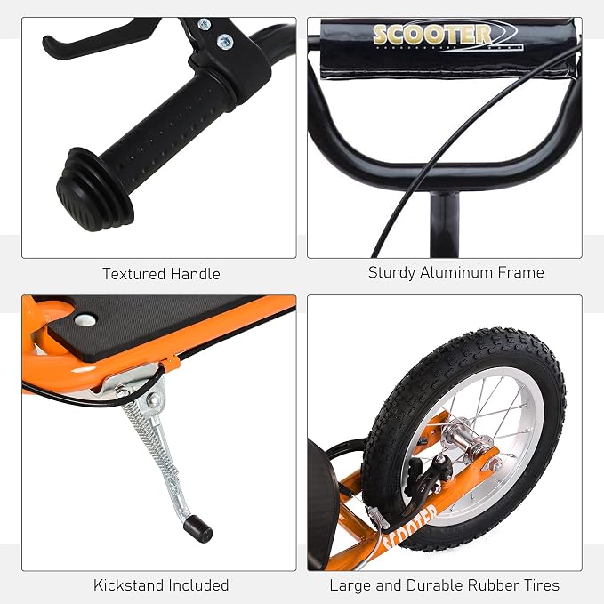 Aosom Youth Scooter Kick Scooter for Kids 5+ with Adjustable Handlebar 16" Front and 12" Rear Dual Brakes Inflatable Wheels