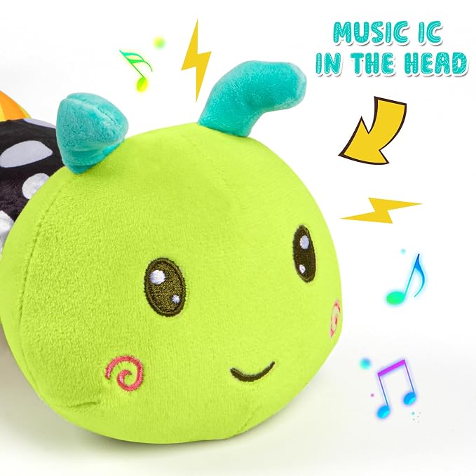 Baby Stuffed Animal Toys for 0-6 6-12 Months, Baby Musical Caterpillar Tummy Time Toys for Babies 3 6 9 12 18 Months, Newborn Infant Sensory Toys Gifts for 1 2 Year Old Boys Girls