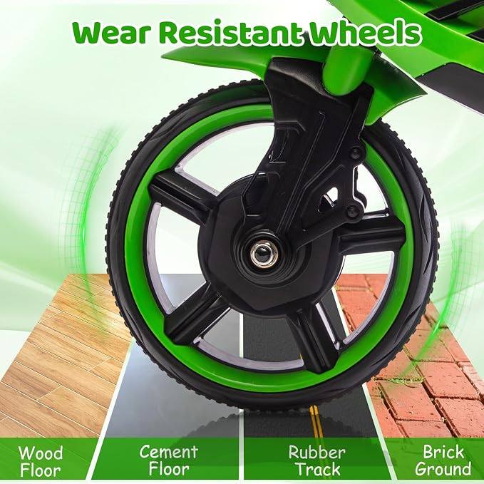 Kids 6V Ride On Motorcycle, Battery Powered Ride On Toys w/Treaded Tires, Working Headlight, Horn, Music, Training Wheels, Stable Electric Toddler Motorcycle for Kids, Gift for Boys Girls, Green