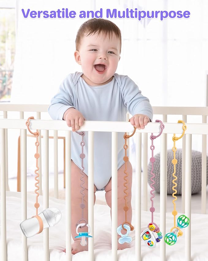 LittleHugs Toy Straps for Baby, 6pcs Adjustable Toy Holder for Stroller Accessories, Silicone Tether Pacifier Clip, No Throw Travel Essential Leash for High Chair, Car Seat