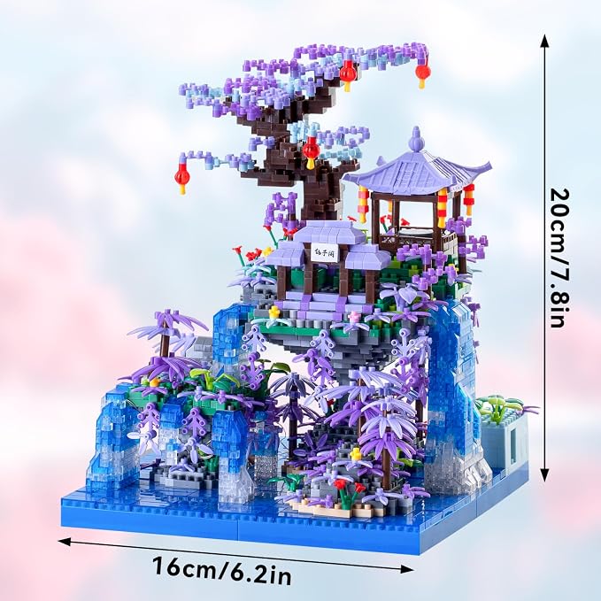 CAXIMSY Cherry Blossom Tree House Micro Building Blocks Set,Peach Blossom Pond Flowers Bricks Architecture Kit with LED Light Gifts for Adults and Kids（2500+Pieces）