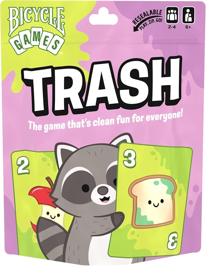 Bicycle Trash Card Game – Fast‑Paced Family Card Game for Kids & Adults, Easy‑to‑Learn Travel Game, Includes Custom Cute Trash Panda Raccoon Deck and Instructions, Fun Strategy Game for Game Night