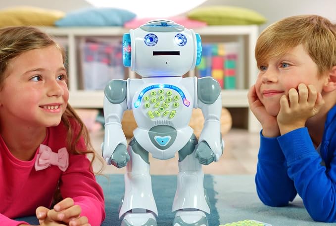 LEXiBOOK Powerman Max - Remote Control Walking Talking Toy Robot STEM Programmable Dances Sings Telling 10,000 Stories 300+ Learning Quiz Shooting Discs and Voice Repeat for Kids 4+ - ROB80EN, White