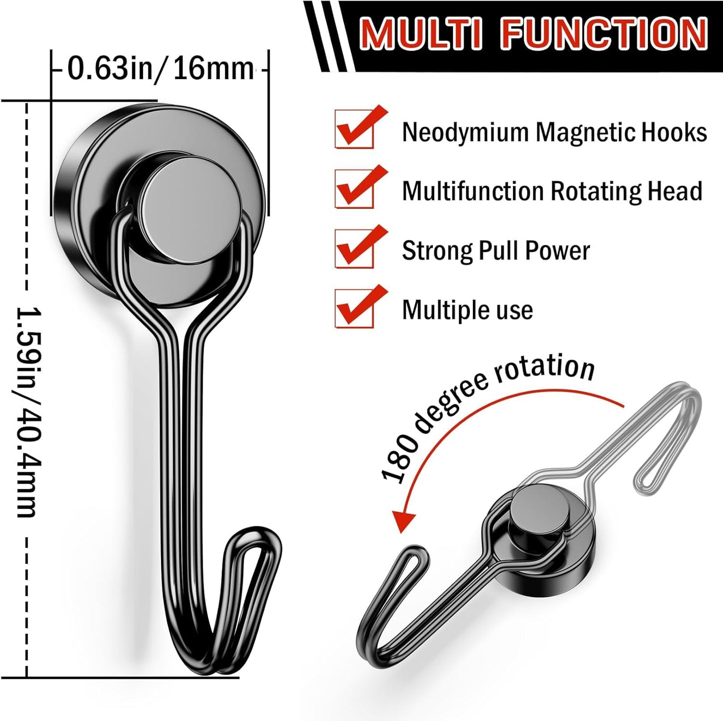 FINDMAG 50 Pack Magnetic Hooks, 30lbs+ Magnetic Hooks Heavy Duty for Cruise, Strong Magnet Hooks for Fridge, Neodymium Magnets with Hooks for Kitchen, Grill, Home, Garage, Toolbox (Black)