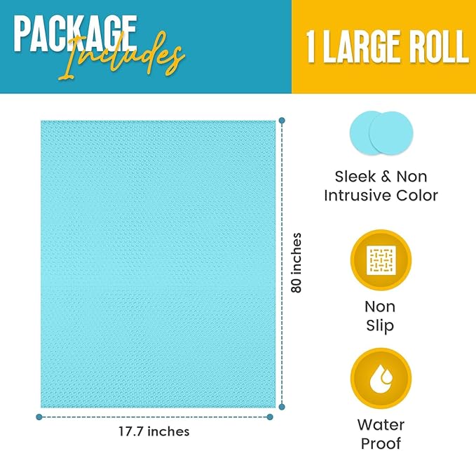 Refrigerator Liners for Shelves by Linda’s Essentials - Easy to Clean Fridge Liner with Spill Protection Fridge Shelf Liners & Drawer Liner, Nonslip BPA-Free Refrigerator Mats (Blue Roll)