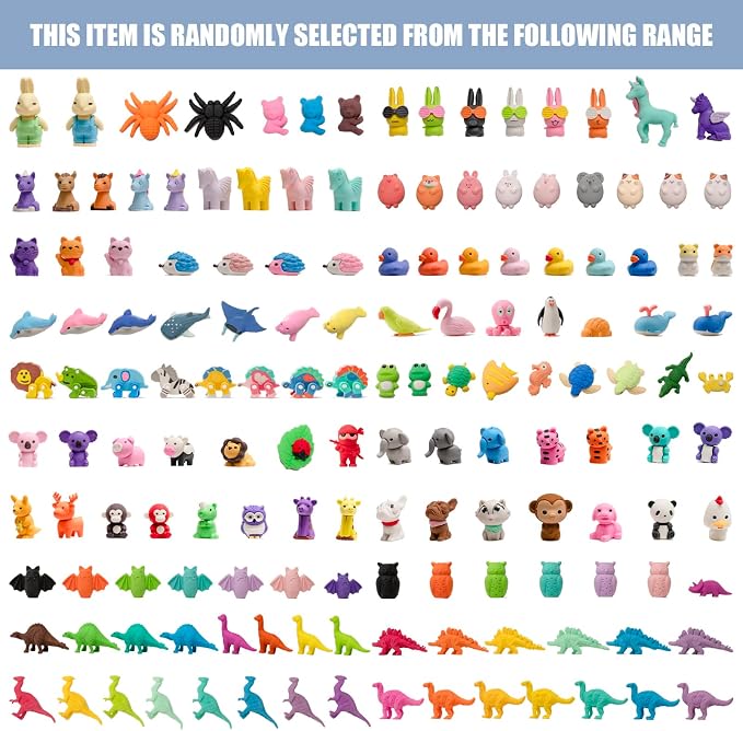 182pcs 3D Cute Kids Erasers, Random Desktop Pet Toys Gifts, Classroom Rewards Kids Party Gifts, Various Styles Such as Animals, Food, Plants, Space, Princess, Sports, Halloween, Christmas