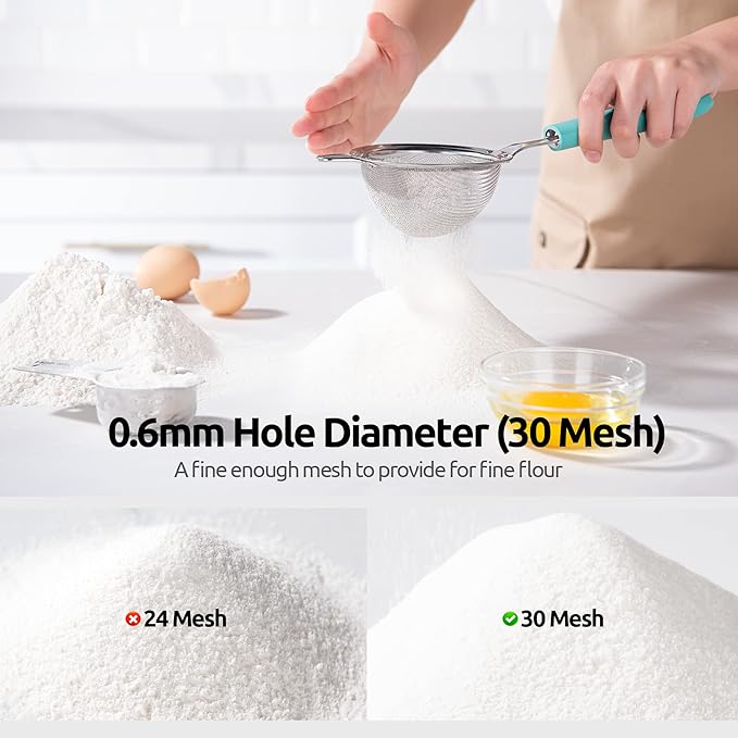 U-Taste 10 Piece Measuring Cups and Spoons Set in 18/8 Stainless Steel, and 18/8 Stainless Steel 3.9 inch 30 Mesh Strainer (Aqua Sky)