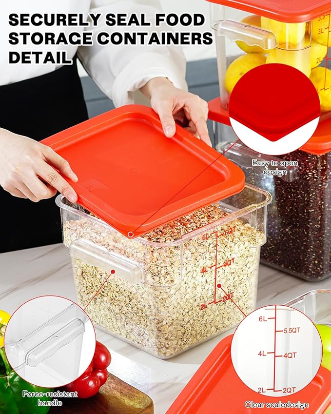 4QT NSF Food Storage Containers: 2 PCS [Food Grade][Hot&Cold Resistant] Commercial Clear Food Storage Containers with Lids for Restaurant Kitchen Proof Dough, Measuring Spoons Included(BPA FREE)