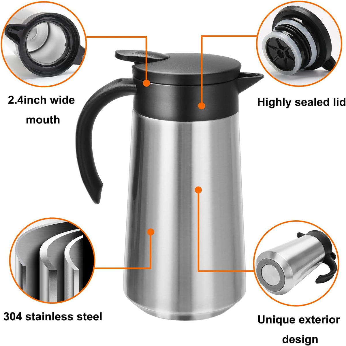 28oz Thermal Coffee Carafe Insulated Coffee Pot, Small Stainless Steel Coffee Carafes For Keeping Hot, Double Walled Insulated Vacuum Flask Pot for Tea Hot Water Coffee Beverage